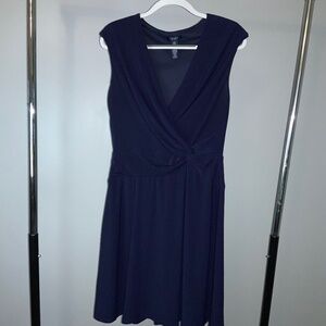 Chaps faux wrap fit & flare dress Sz L cap sleeve travel friendly